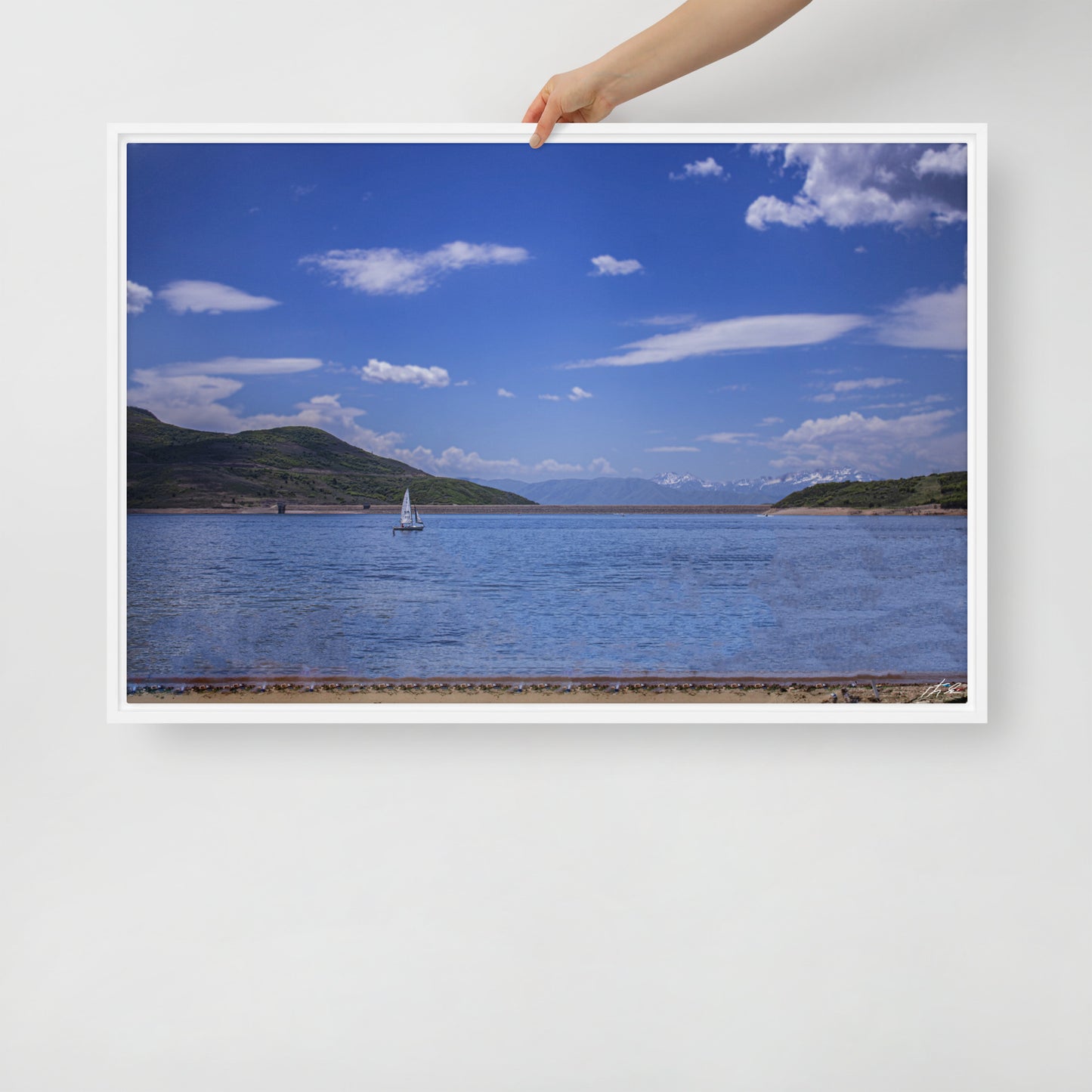 24x36in Framed Canvas - Reservoir Boat