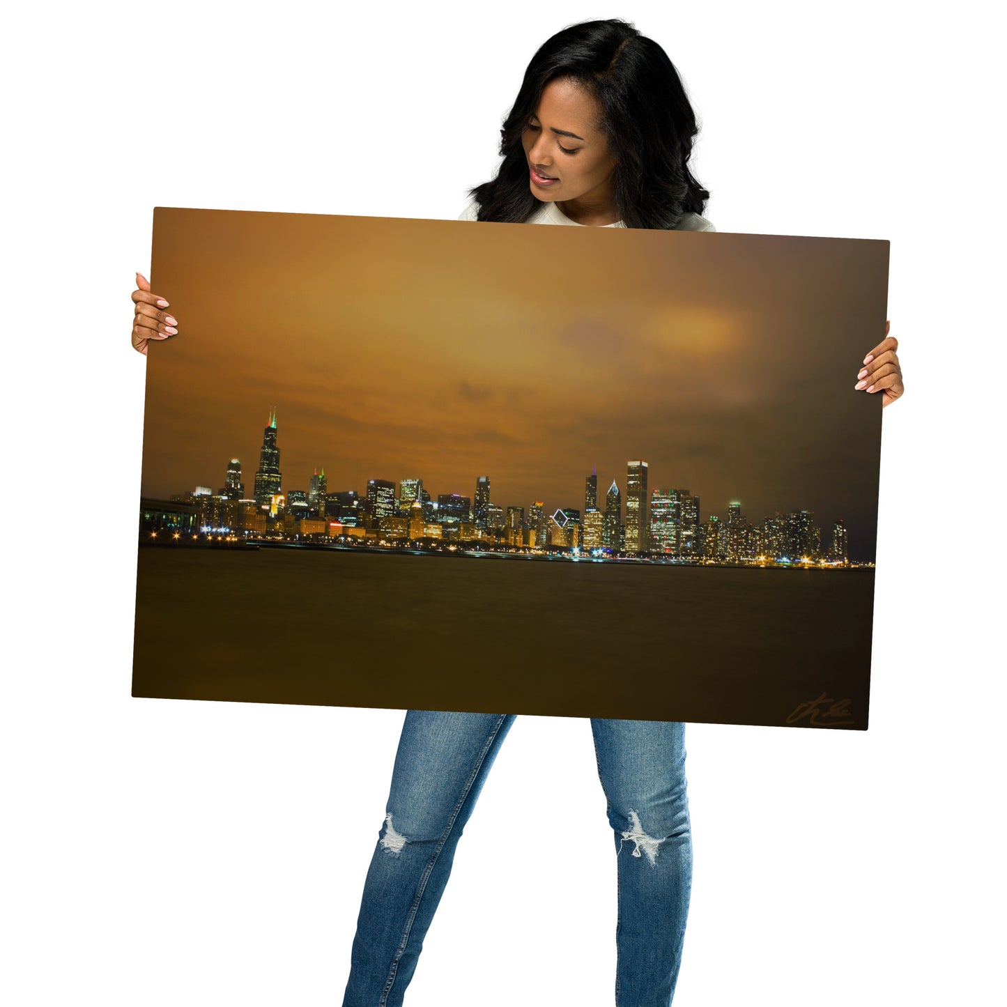24x36 in - Metal Print - Lakeside Christmas Lights